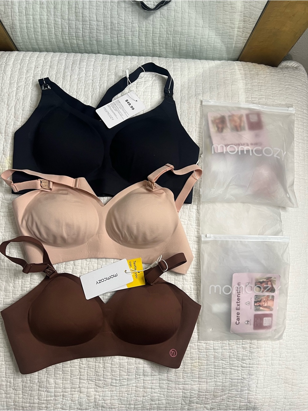 Momcozy Wireless Maternity & Nursing Bra - Black, Nude, Brown